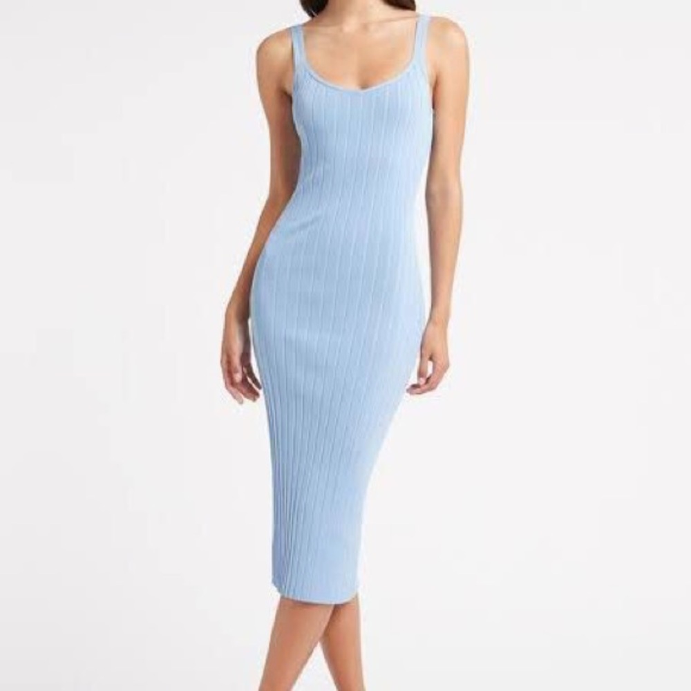 Kookai Light Blue Ribbed Midi Dress